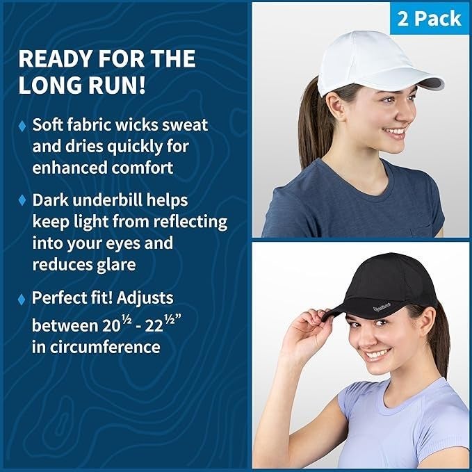 TrailHeads UV Protection Running Hats for Women, 50+ UPF - Summer Hats for Women Baseball Cap - Tennis, Golf, Gym, Workout White and Black - Image 3